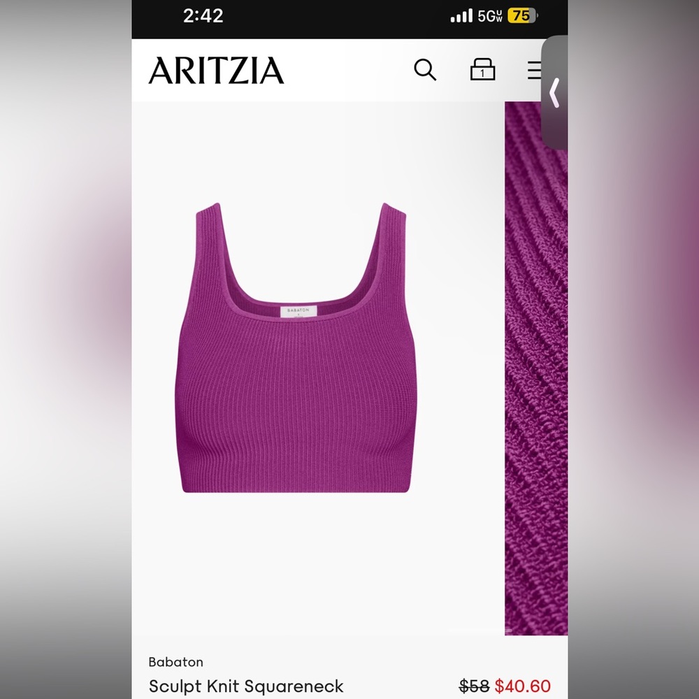 Aritzia Babaton Square Neck Sculpt Knit Crop Top - Burgundy